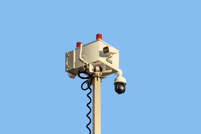 The camera of a CCTV trailer system.