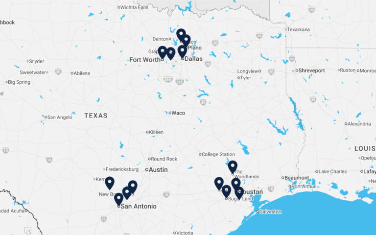 Service area map for Texas.